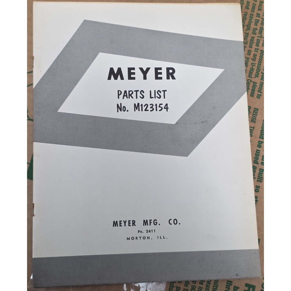 Meyer Parts List Manual No M123154 for Meyer Mfg Co